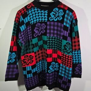 Vintage 80's Traffic Jam Multi-Color Knit Crewneck Sweater!